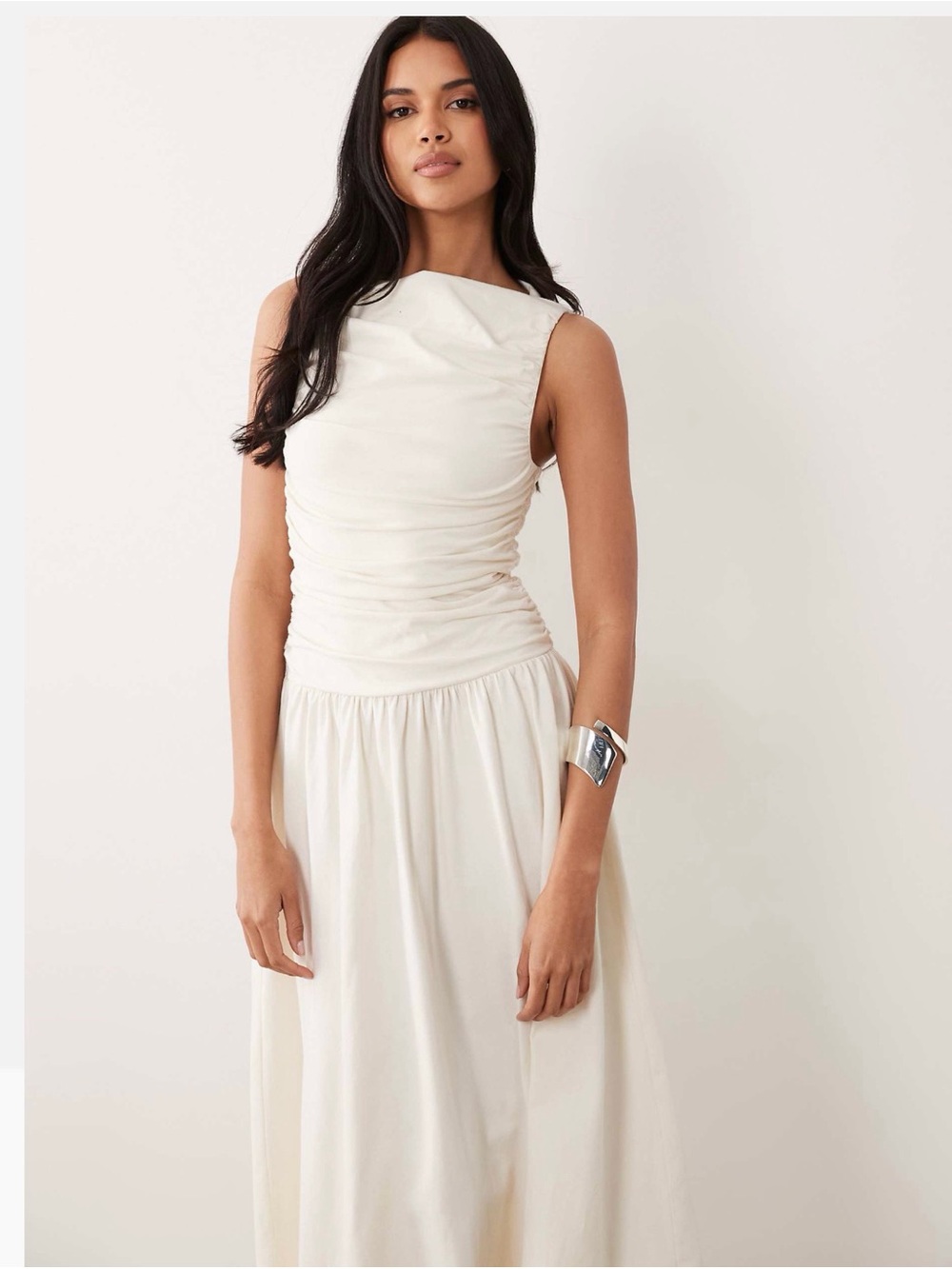 BRAND NEW ASOS DESIGN ruched bodice midaxi dress in cream